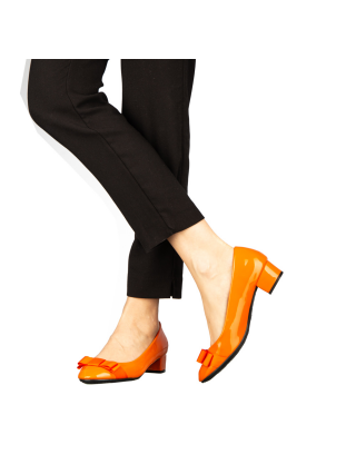 Χοντροτάκουνα παπούτσια, Γυναικείες γόβες πορτοκάλι από οικολογικό δέρμα Turni - Kalapod.gr